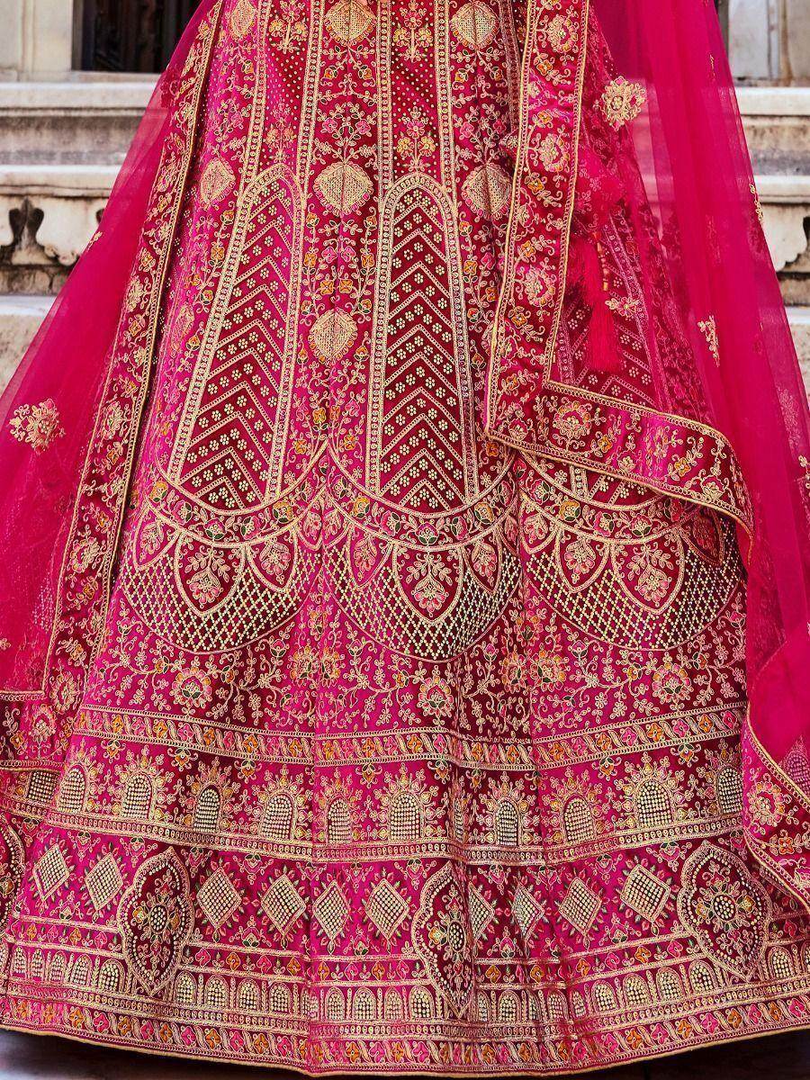 Alluring Pink Zarkan Work Velvet Bridal Wear Lehenga Choli - Zeel Clothing