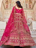 Alluring Pink Zarkan Work Velvet Bridal Wear Lehenga Choli - Zeel Clothing