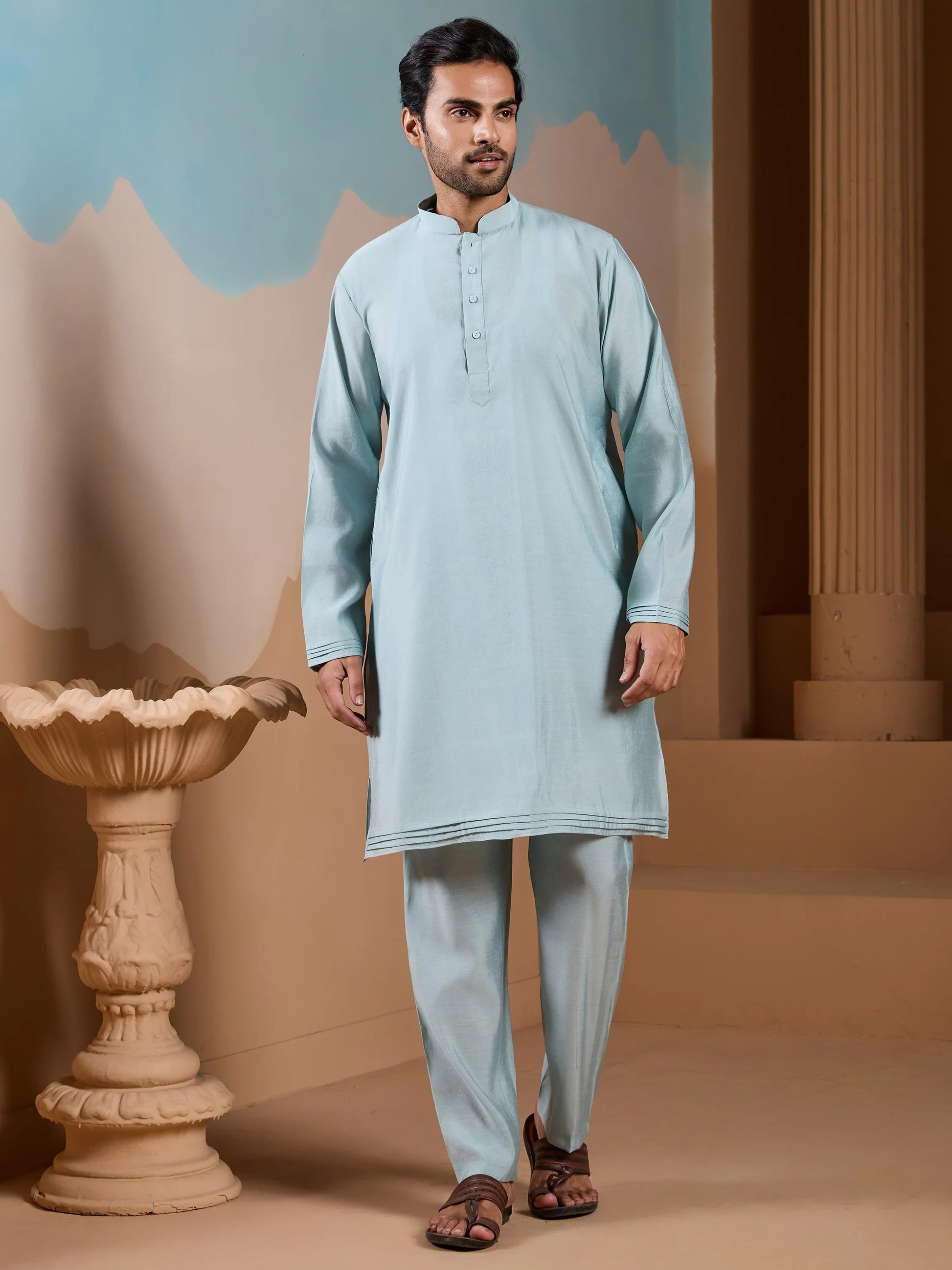 Alluring Pista Embroidered Silk Men Wedding Wear Kurta Pant With Jacket