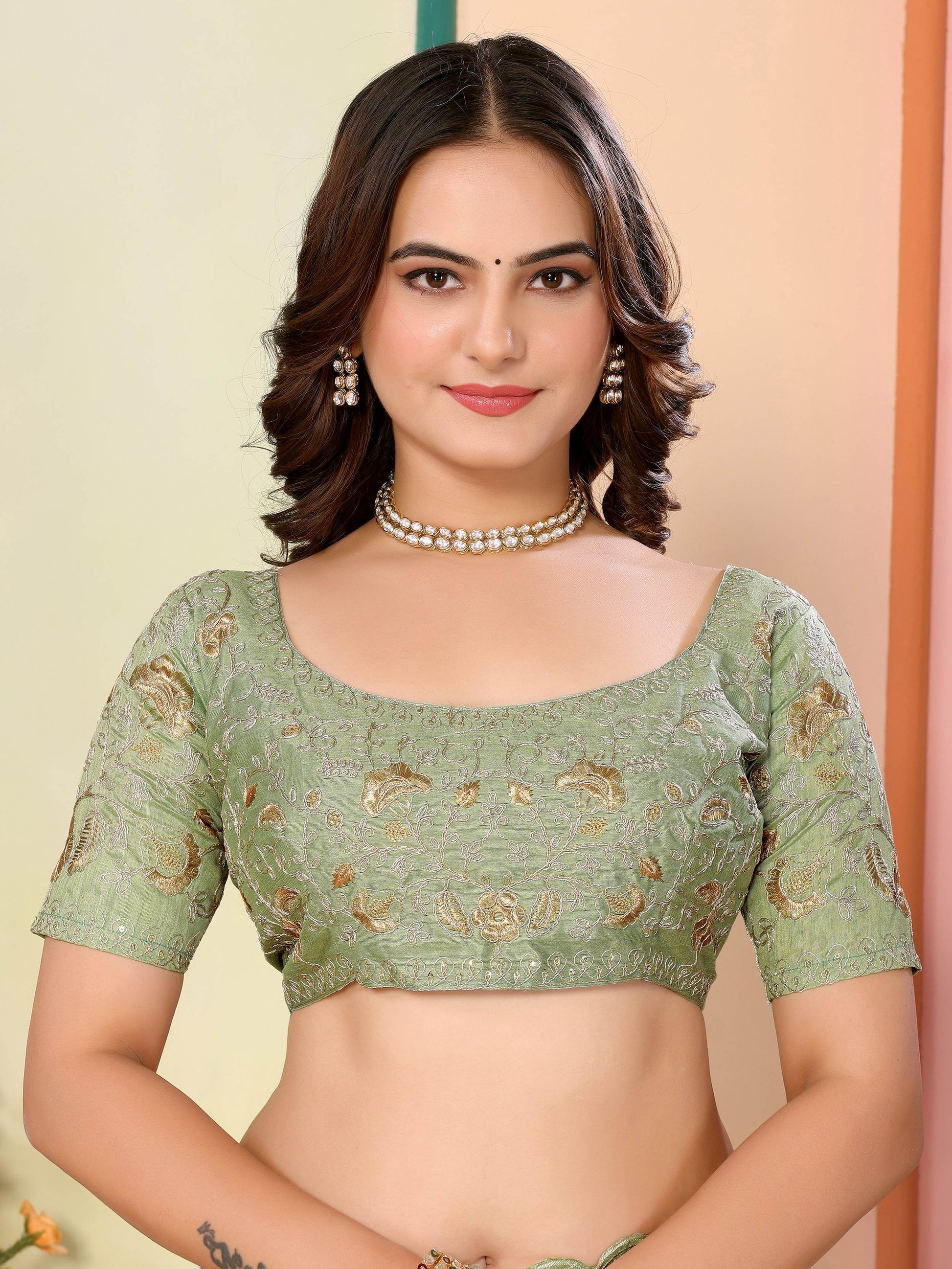 Alluring Pista Green Embroidered Organza Festive Wear Saree With Blouse - Zeel Clothing
