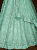 Alluring Pista Green Embroidered Organza Reception Wear Lehenga Choli - Zeel Clothing