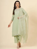 Alluring Pista Green Embroidered Silk Event Wear Pant Suit - Zeel Clothing