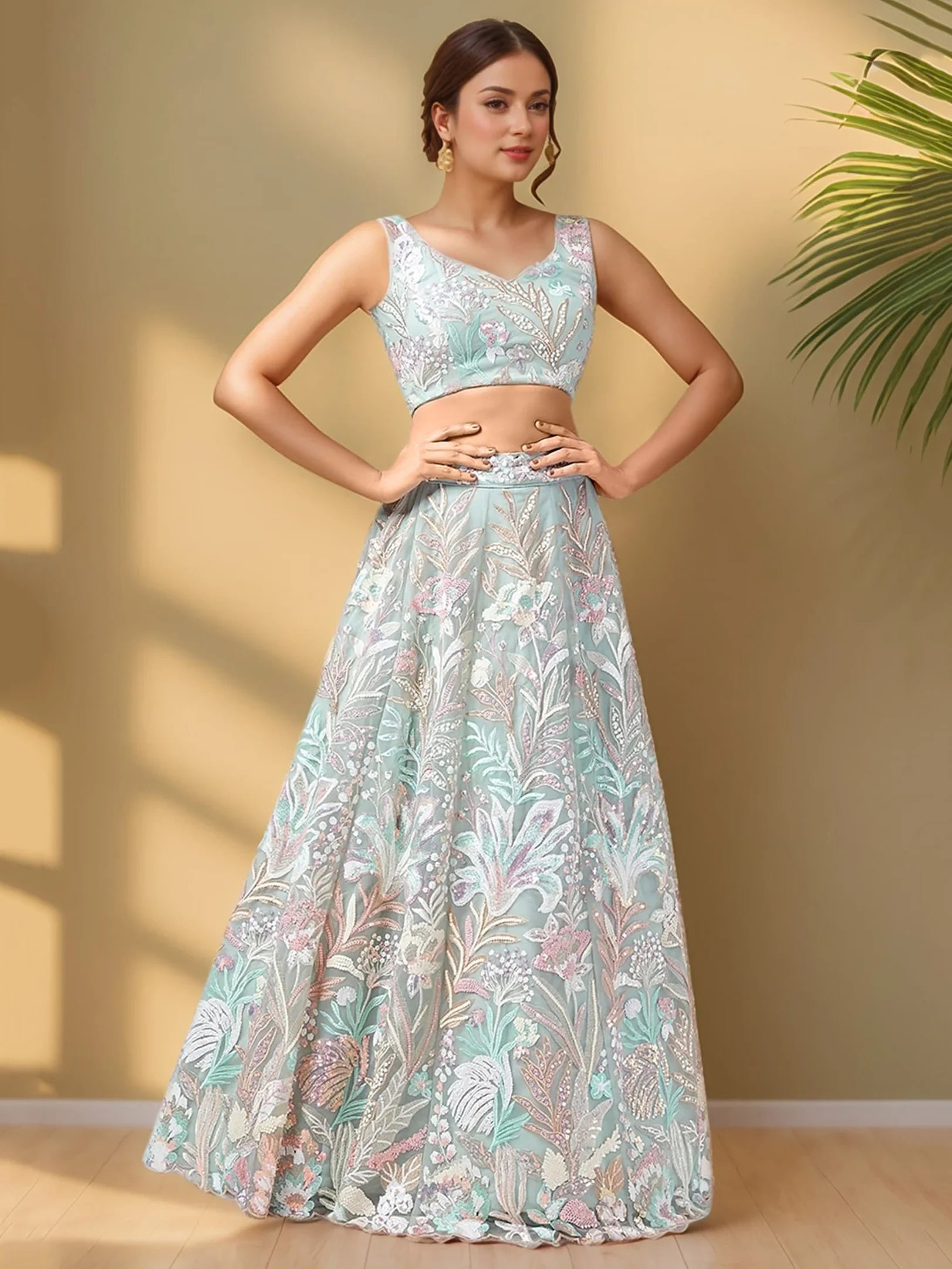 Alluring Pista Green Sequins Net Wedding Wear Lehenga Choli With Dupatta - Zeel Clothing