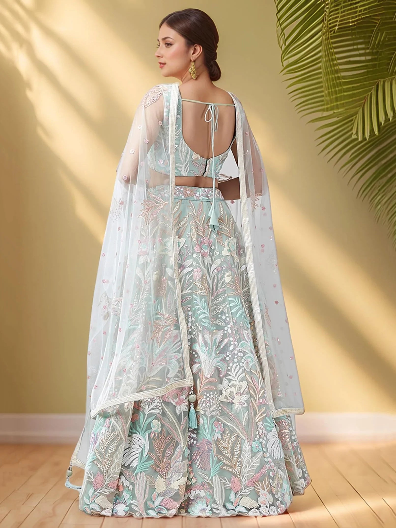 Alluring Pista Green Sequins Net Wedding Wear Lehenga Choli With Dupatta - Zeel Clothing