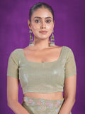 Alluring Pista Green Sequins Organza Party Wear Saree With Blouse
