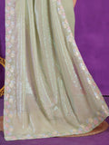 Alluring Pista Green Sequins Organza Party Wear Saree With Blouse