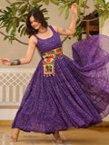 Alluring Purple Bandhani Printed Georgette Navratri Special Gown - Zeel Clothing