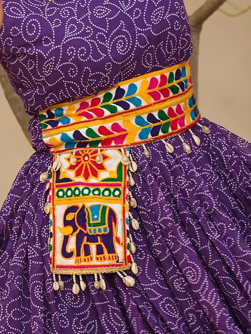Alluring Purple Bandhani Printed Georgette Navratri Special Gown - Zeel Clothing
