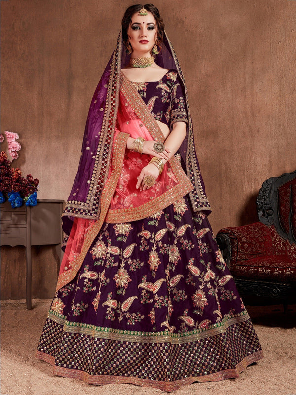 Alluring Purple Colored Bridal Wear Designer Embroidered Lehenga choli