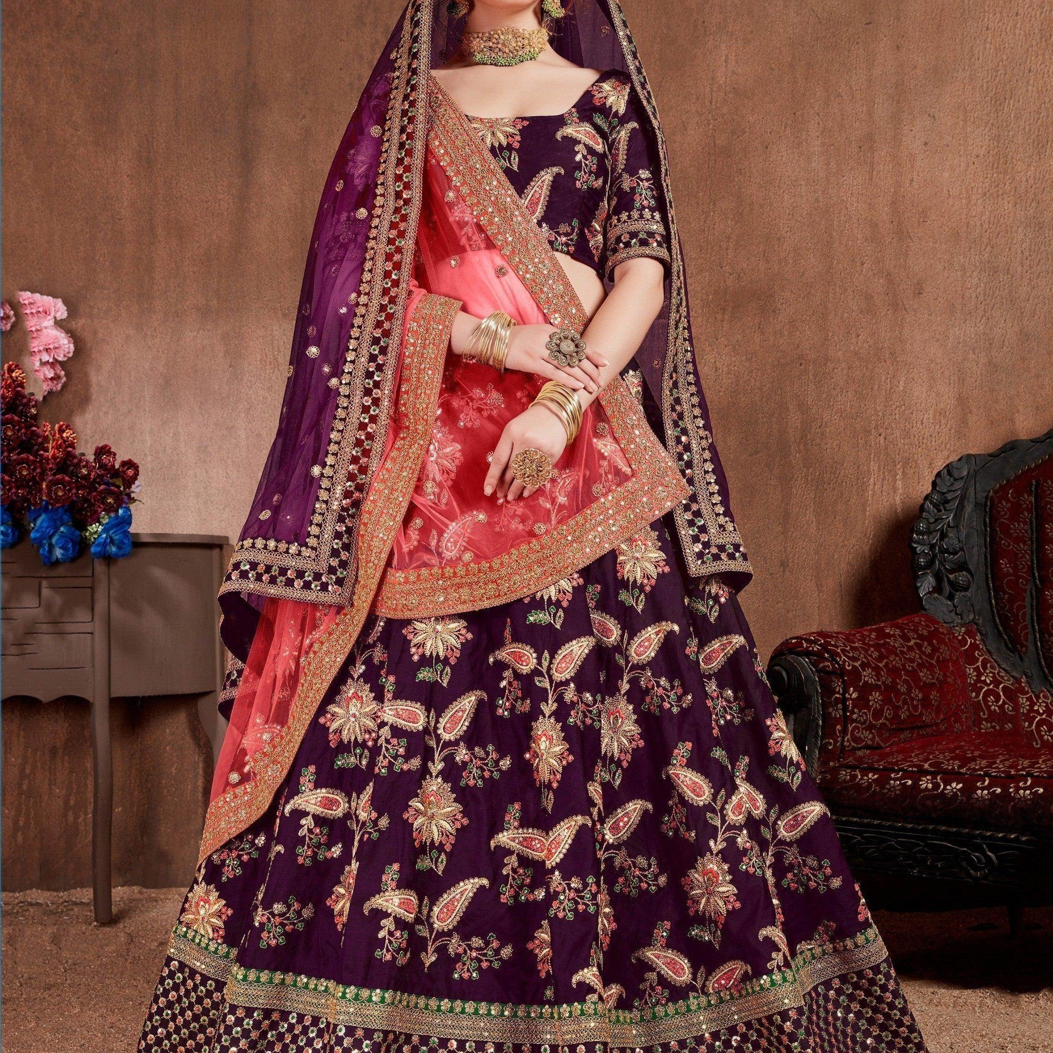 Alluring Purple Colored Bridal Wear Designer Embroidered Lehenga choli - Zeel Clothing