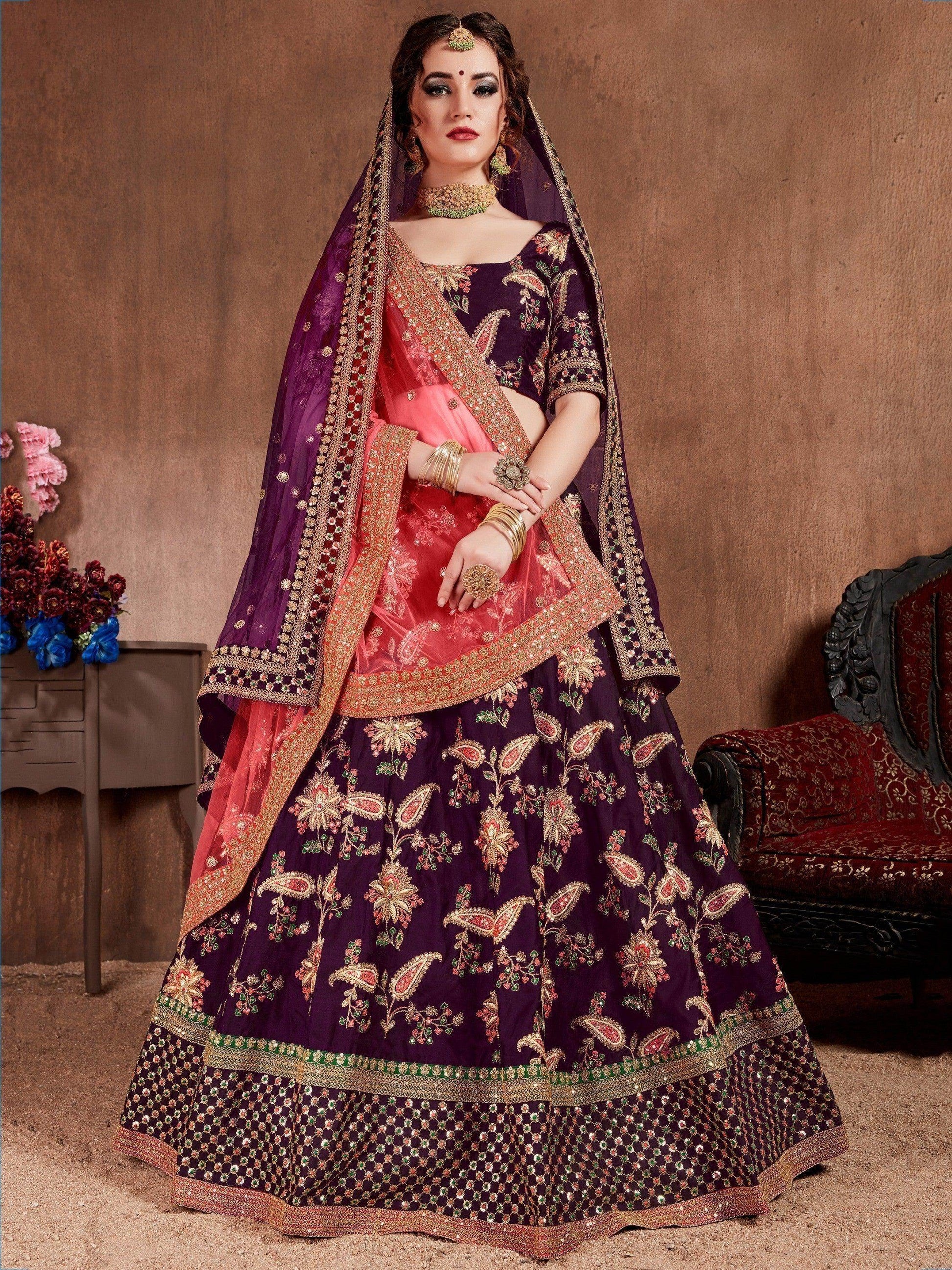 Alluring Purple Colored Bridal Wear Designer Embroidered Lehenga choli - Zeel Clothing