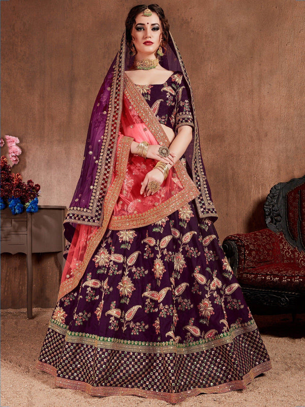 Alluring Purple Colored Bridal Wear Designer Embroidered Lehenga choli - Zeel Clothing