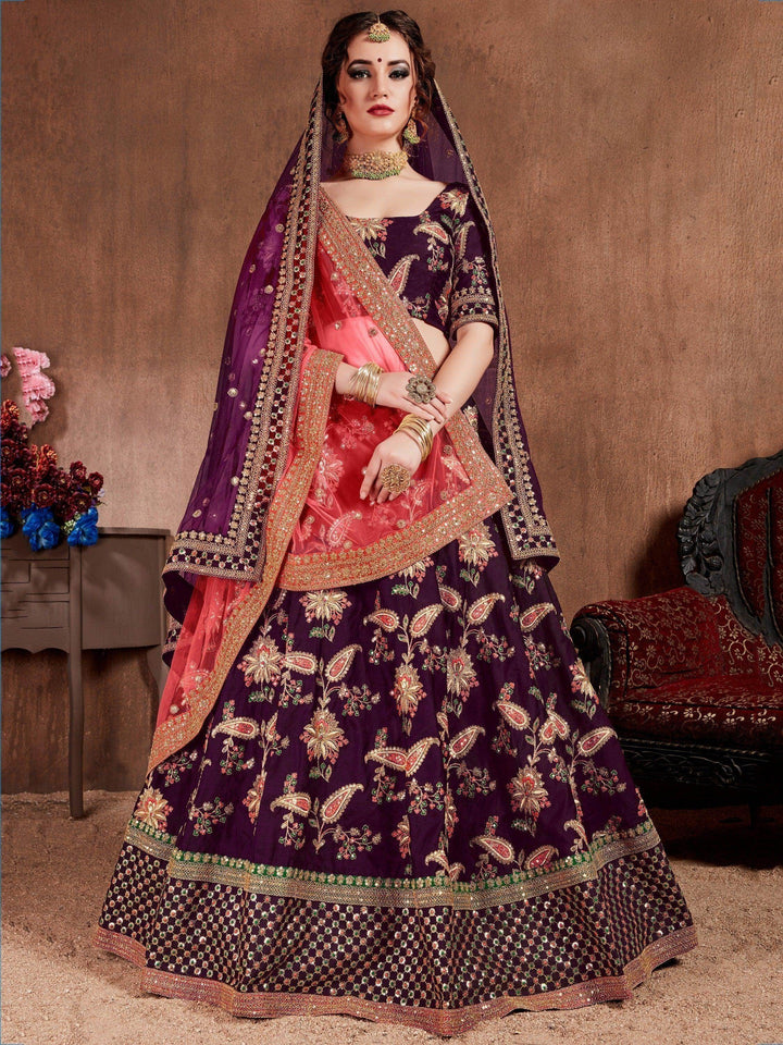 Alluring Purple Colored Bridal Wear Designer Embroidered Lehenga choli - Zeel Clothing