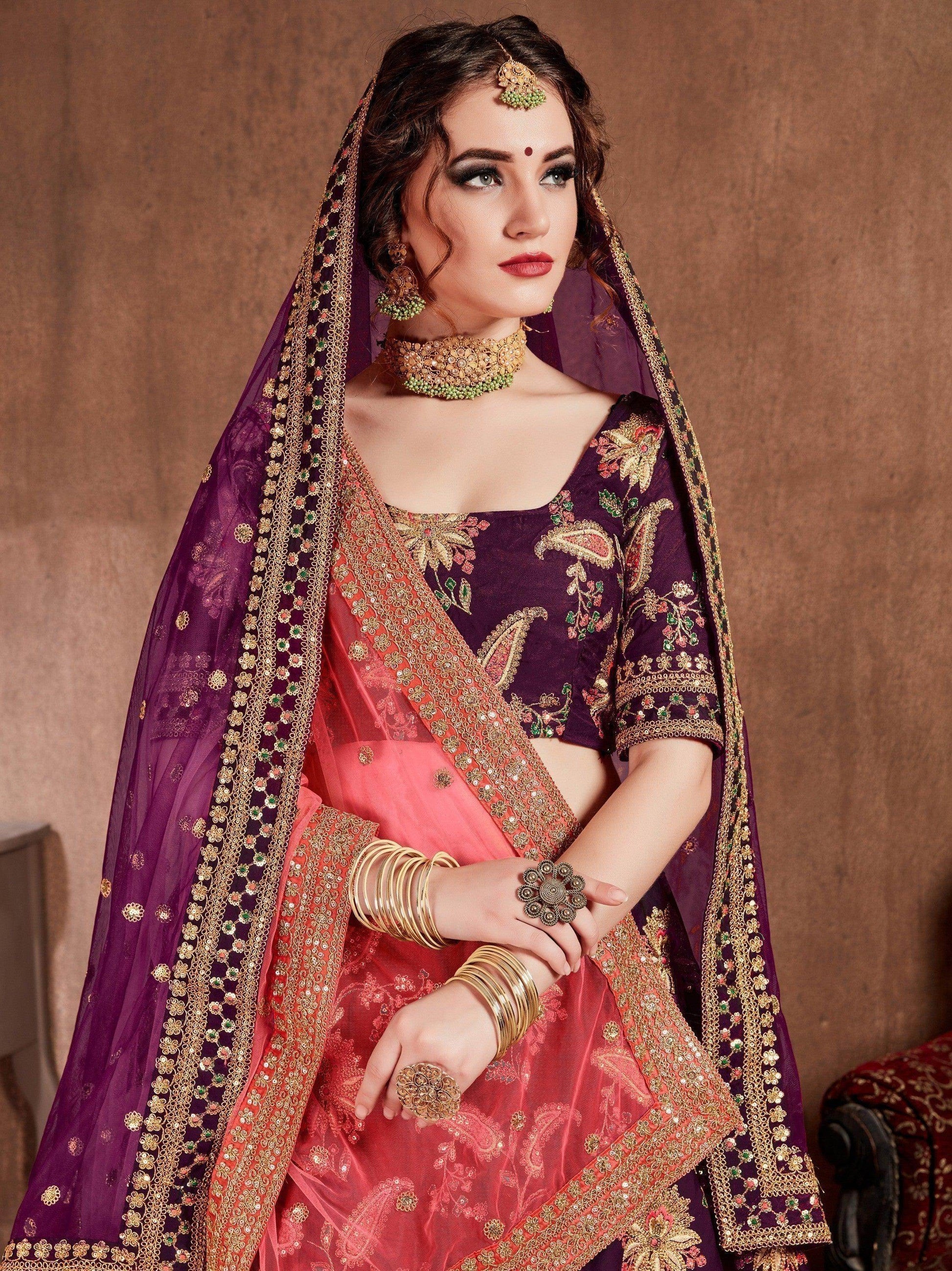 Alluring Purple Colored Bridal Wear Designer Embroidered Lehenga choli - Zeel Clothing