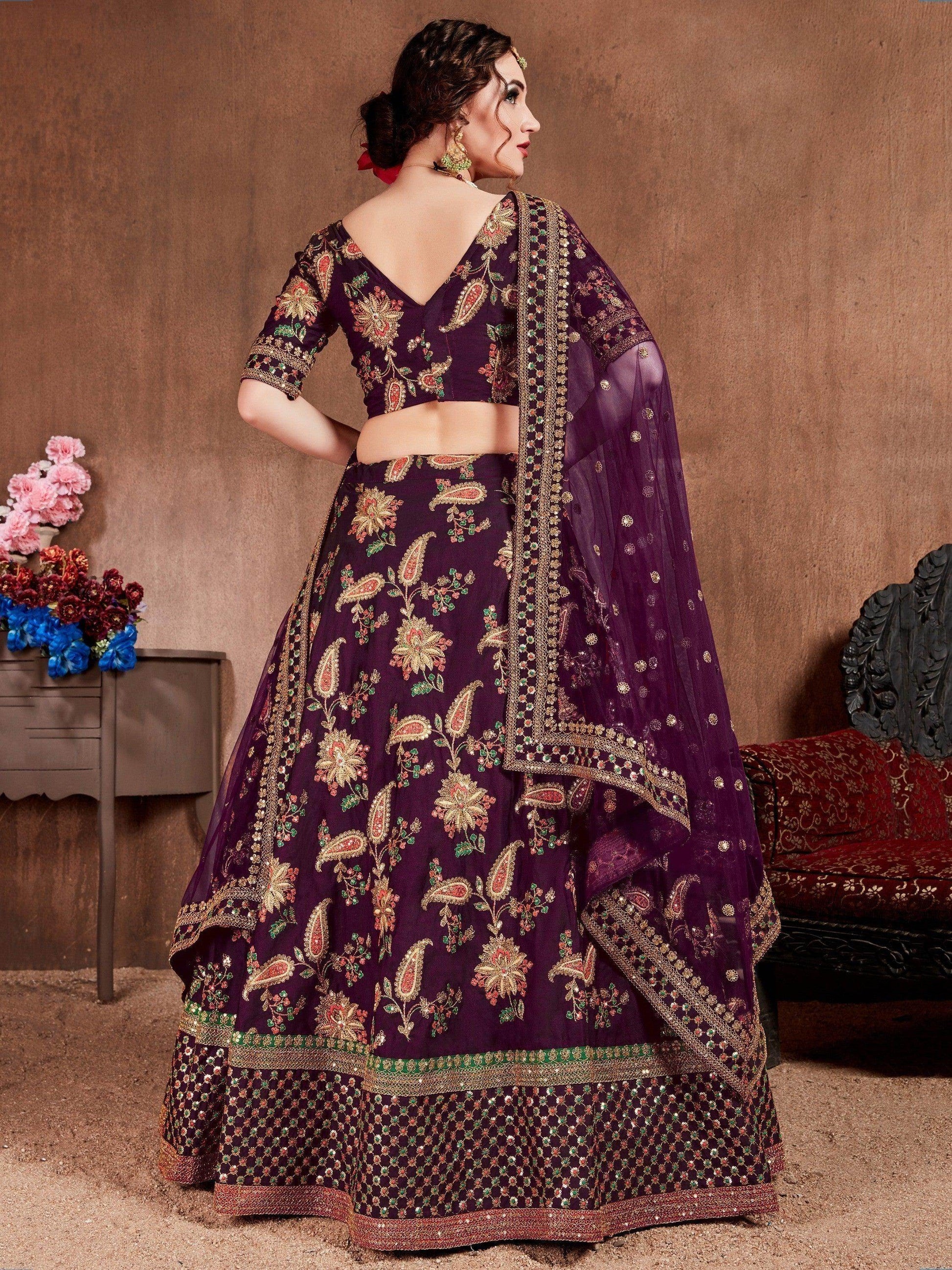 Alluring Purple Colored Bridal Wear Designer Embroidered Lehenga choli - Zeel Clothing