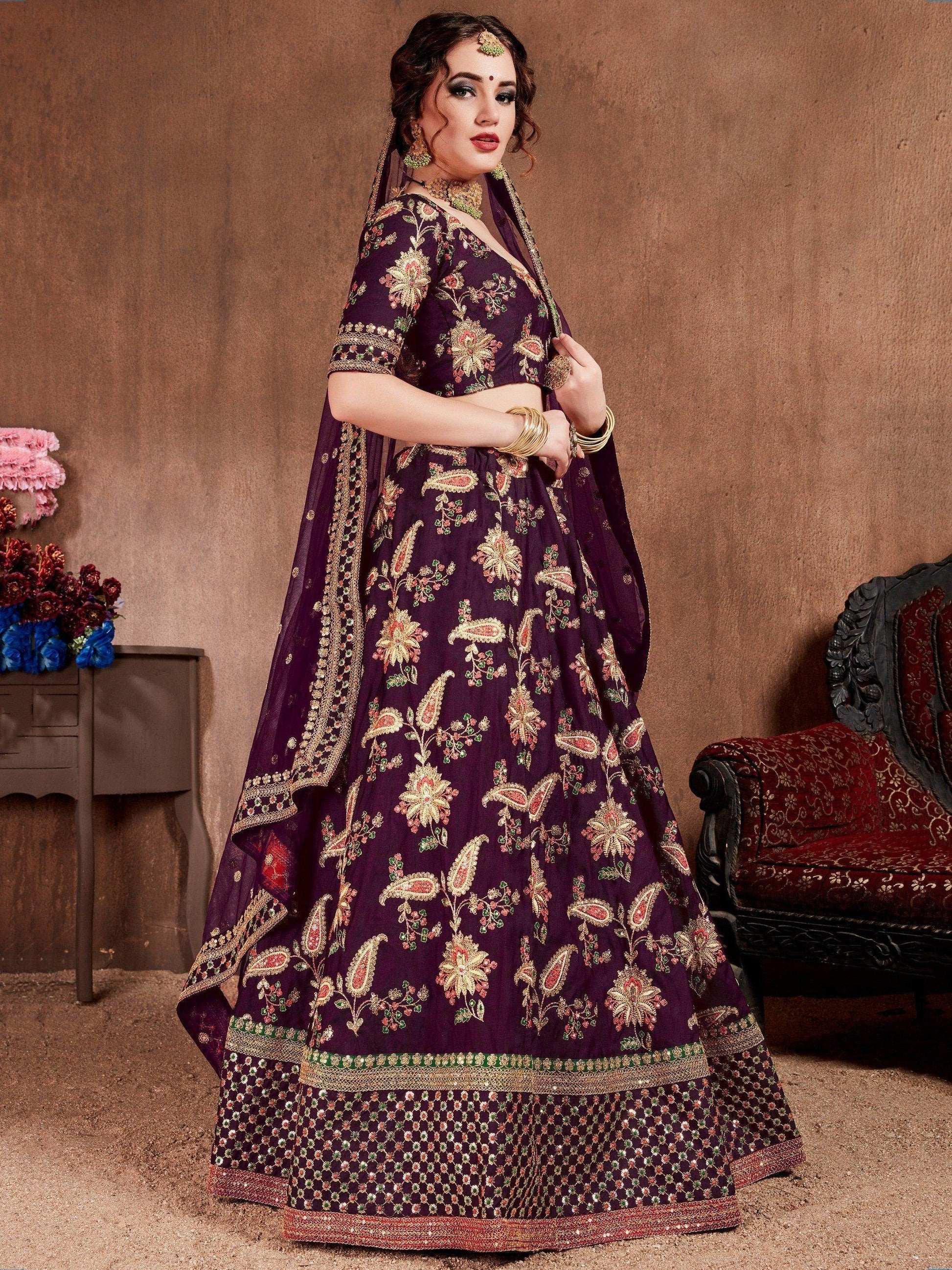 Alluring Purple Colored Bridal Wear Designer Embroidered Lehenga choli - Zeel Clothing