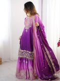 Alluring Purple Dori Embroidery Wedding Wear Chinon Sharara Suit - Zeel Clothing