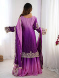 Alluring Purple Dori Embroidery Wedding Wear Chinon Sharara Suit - Zeel Clothing