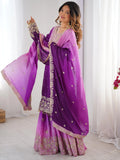 Alluring Purple Dori Embroidery Wedding Wear Chinon Sharara Suit - Zeel Clothing