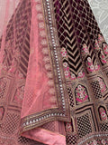 Alluring Purple Dori Work Velvet Bridal Lehenga Choli With Dupatta - Zeel Clothing