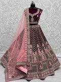 Alluring Purple Dori Work Velvet Bridal Lehenga Choli With Dupatta - Zeel Clothing