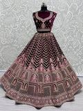 Alluring Purple Dori Work Velvet Bridal Lehenga Choli With Dupatta - Zeel Clothing