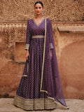 Alluring Purple Embroidered Jacquard Silk Wedding Wear Gown With Dupatta - Zeel Clothing