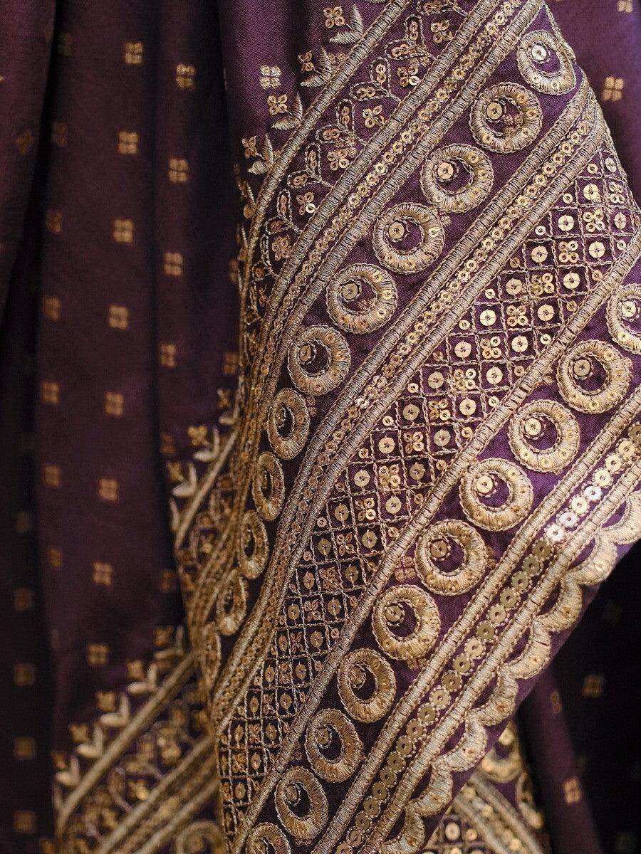 Alluring Purple Embroidered Jacquard Silk Wedding Wear Gown With Dupatta - Zeel Clothing