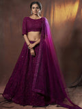 Alluring Purple Embroidered Net Reception Wear Lehenga Choli With Dupatta