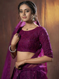 Alluring Purple Embroidered Net Reception Wear Lehenga Choli With Dupatta
