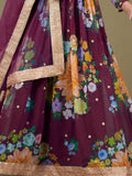 Alluring Purple Floral Printed Georgette Events Wear Gown With Dupatta - Zeel Clothing