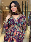 Alluring Purple Floral Printed Georgette Festival Pant Suit With Dupatta - Zeel Clothing