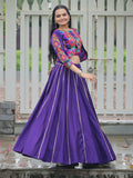 Alluring Purple Kutchi Work Silk Navratri Wear Lehenga Choli With Jacket - Zeel Clothing