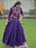 Alluring Purple Kutchi Work Silk Navratri Wear Lehenga Choli With Jacket - Zeel Clothing