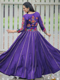Alluring Purple Kutchi Work Silk Navratri Wear Lehenga Choli With Jacket - Zeel Clothing