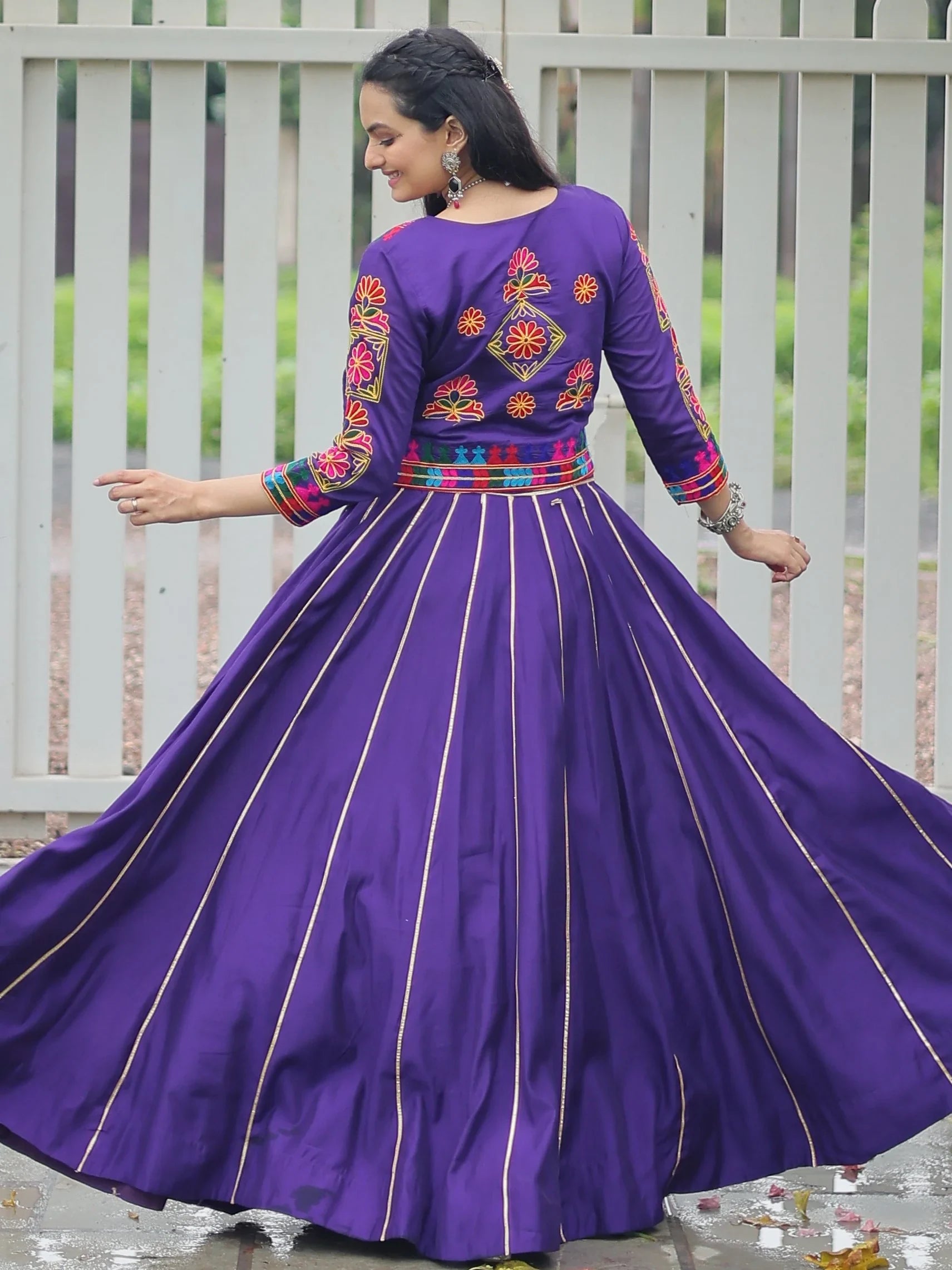 Alluring Purple Kutchi Work Silk Navratri Wear Lehenga Choli With Jacket - Zeel Clothing