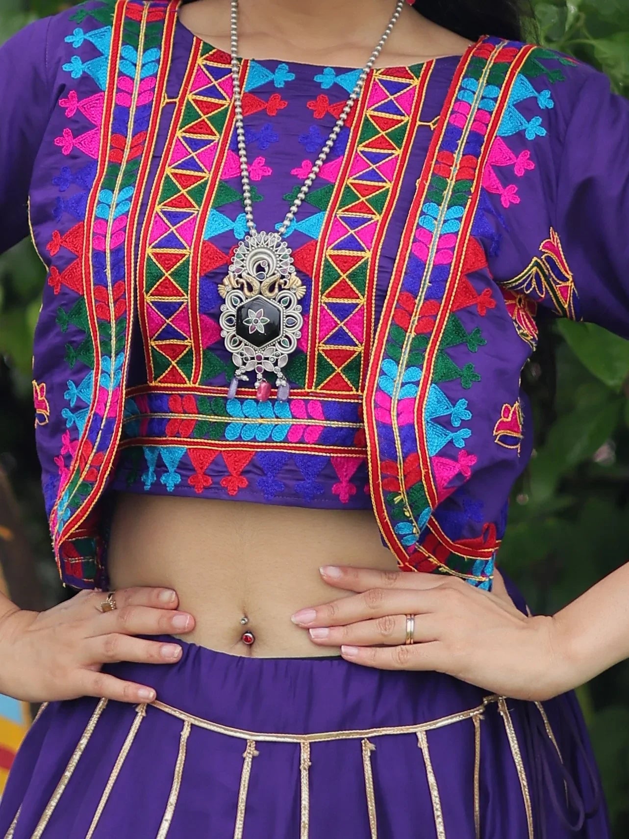 Alluring Purple Kutchi Work Silk Navratri Wear Lehenga Choli With Jacket - Zeel Clothing