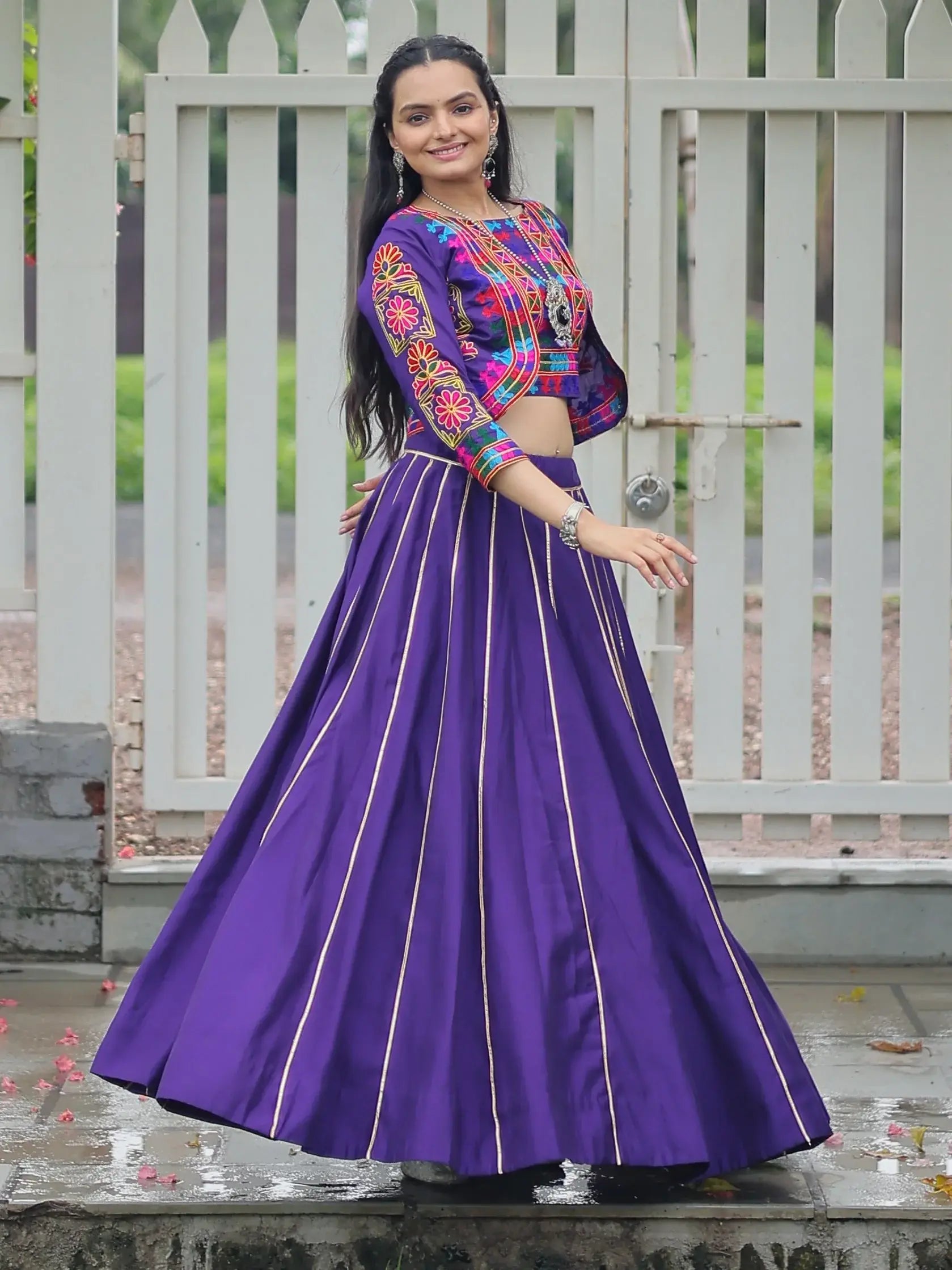Alluring Purple Kutchi Work Silk Navratri Wear Lehenga Choli With Jacket - Zeel Clothing