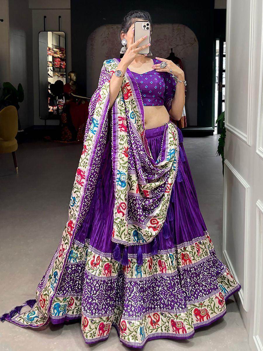 Alluring Purple Patola Print Dola Silk Traditional Lehenga Choli - Zeel Clothing