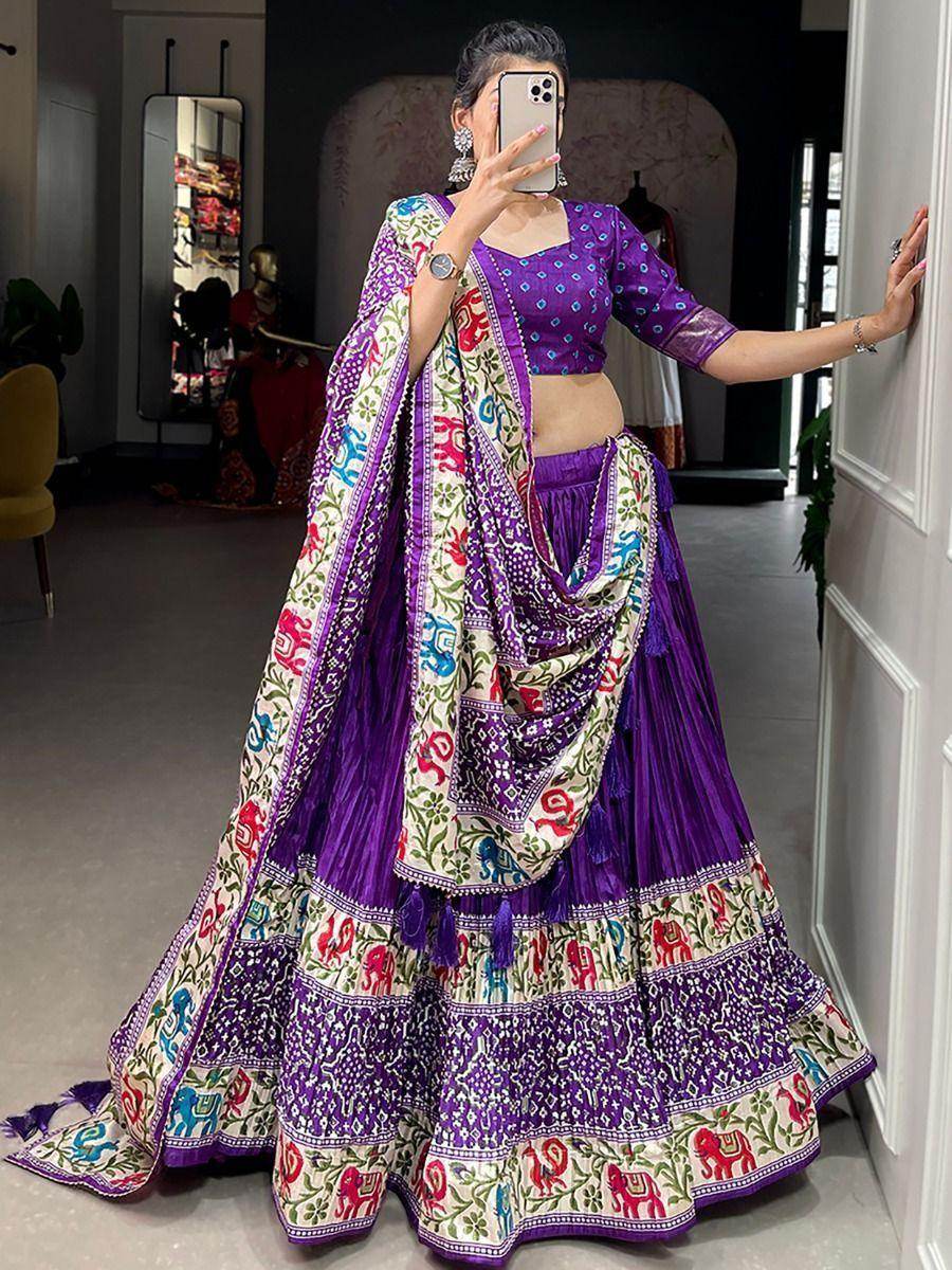 Alluring Purple Patola Print Dola Silk Traditional Lehenga Choli - Zeel Clothing