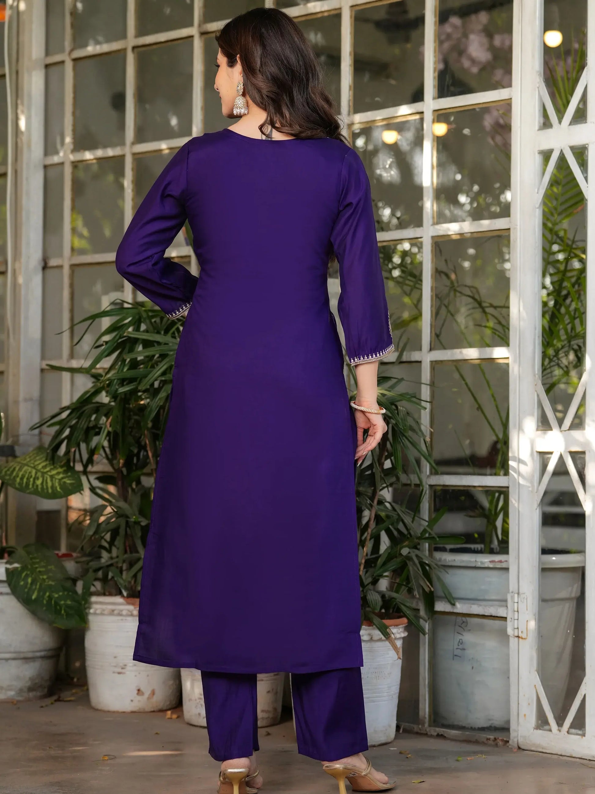 Alluring Purple Sequins Viscose Silk Straight Pant Suit With Dupatta - Zeel Clothing
