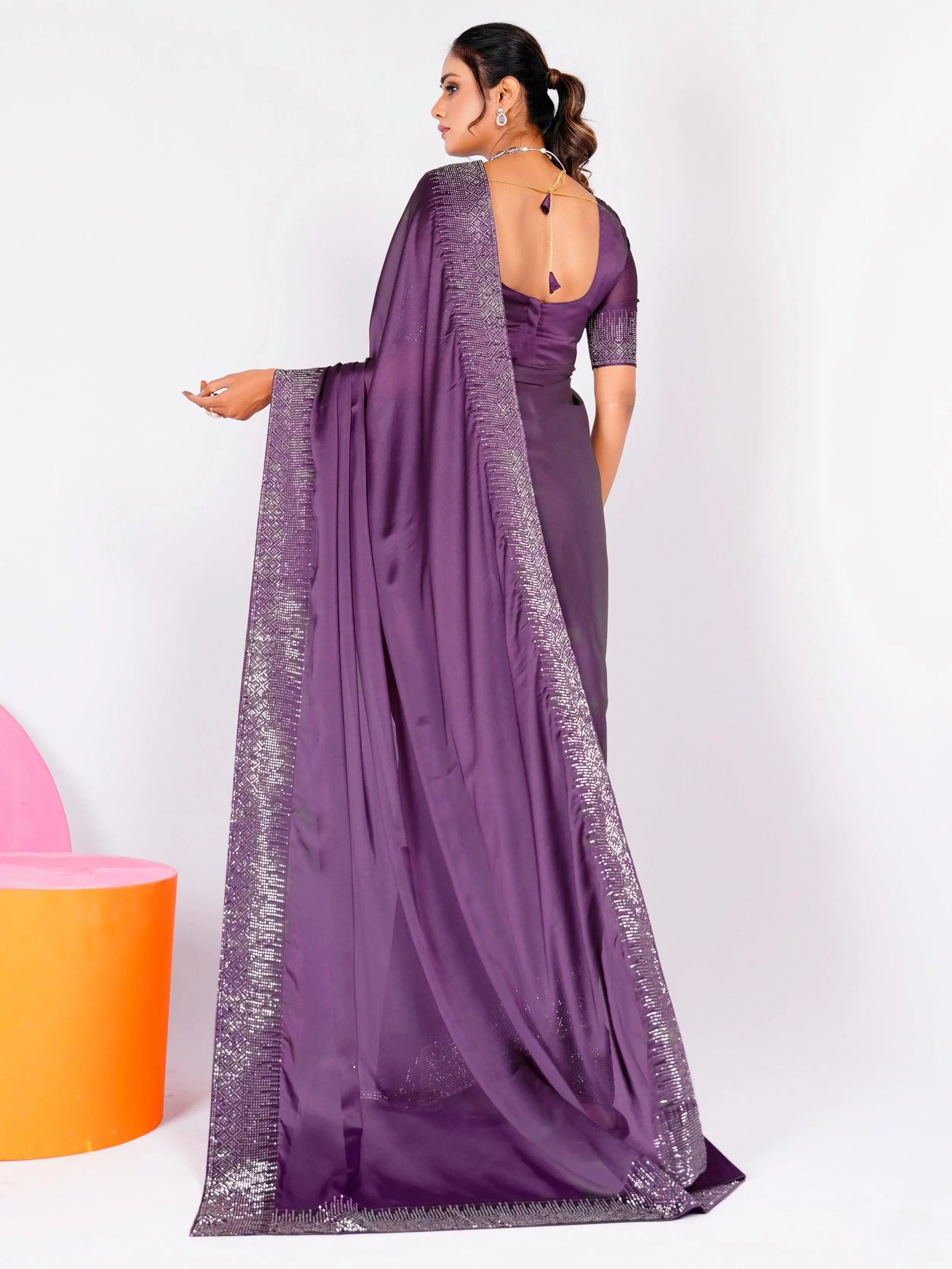 Alluring Purple Stone Work Rangoli Silk Party Wear Saree With Blouse - Zeel Clothing