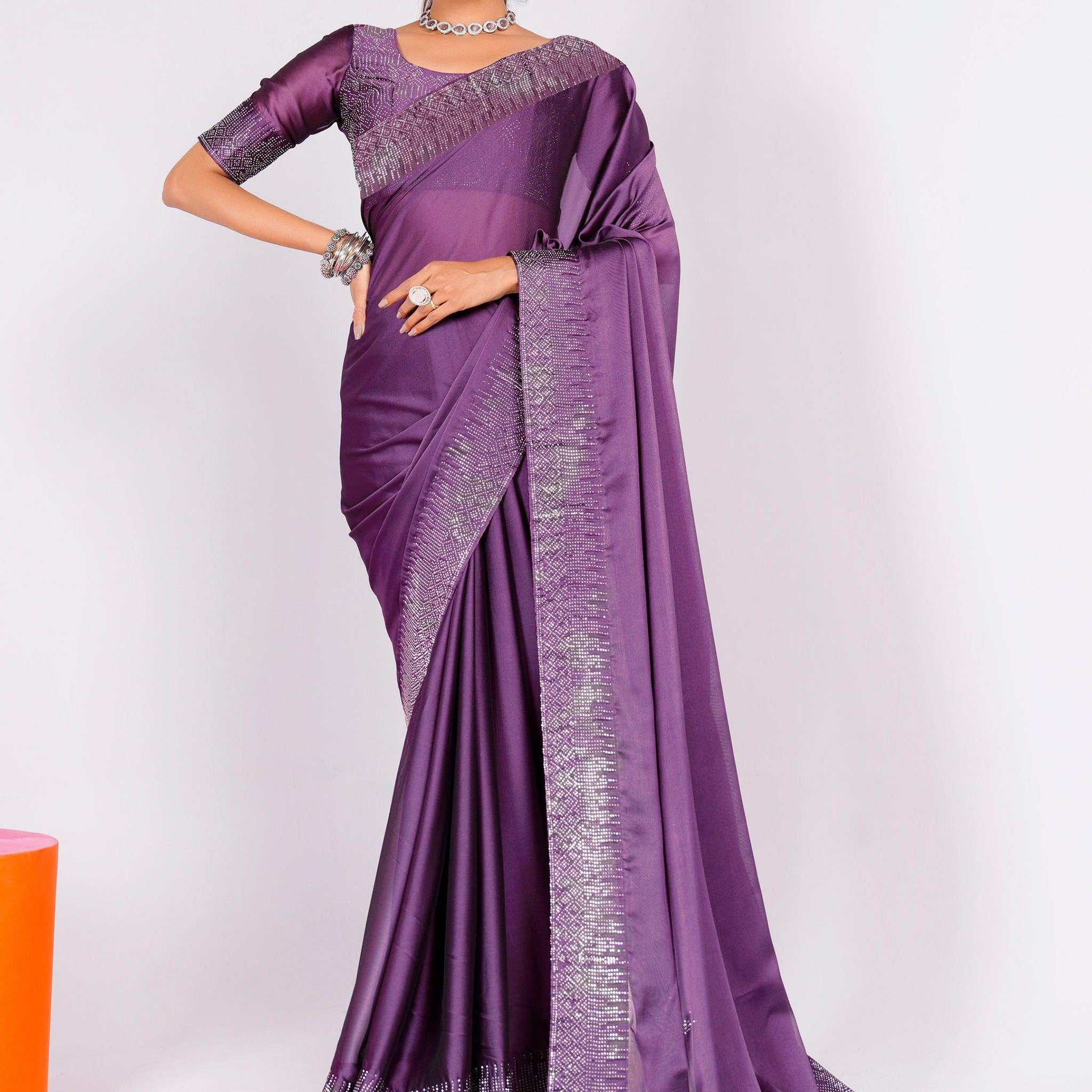Alluring Purple Stone Work Rangoli Silk Party Wear Saree With Blouse - Zeel Clothing