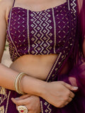 Alluring Purple Thread Work Georgette Wedding Lehenga Choli - Zeel Clothing