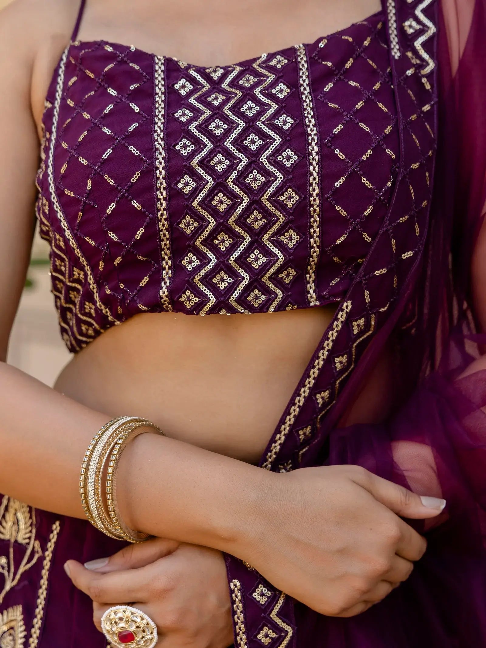 Alluring Purple Thread Work Georgette Wedding Lehenga Choli - Zeel Clothing