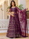 Alluring Purple Thread Work Georgette Wedding Lehenga Choli - Zeel Clothing