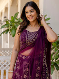 Alluring Purple Thread Work Georgette Wedding Lehenga Choli - Zeel Clothing