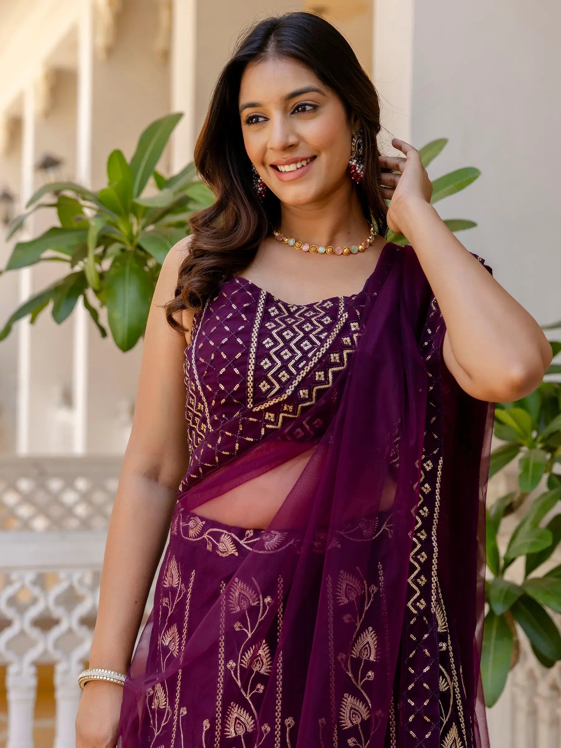 Alluring Purple Thread Work Georgette Wedding Lehenga Choli - Zeel Clothing