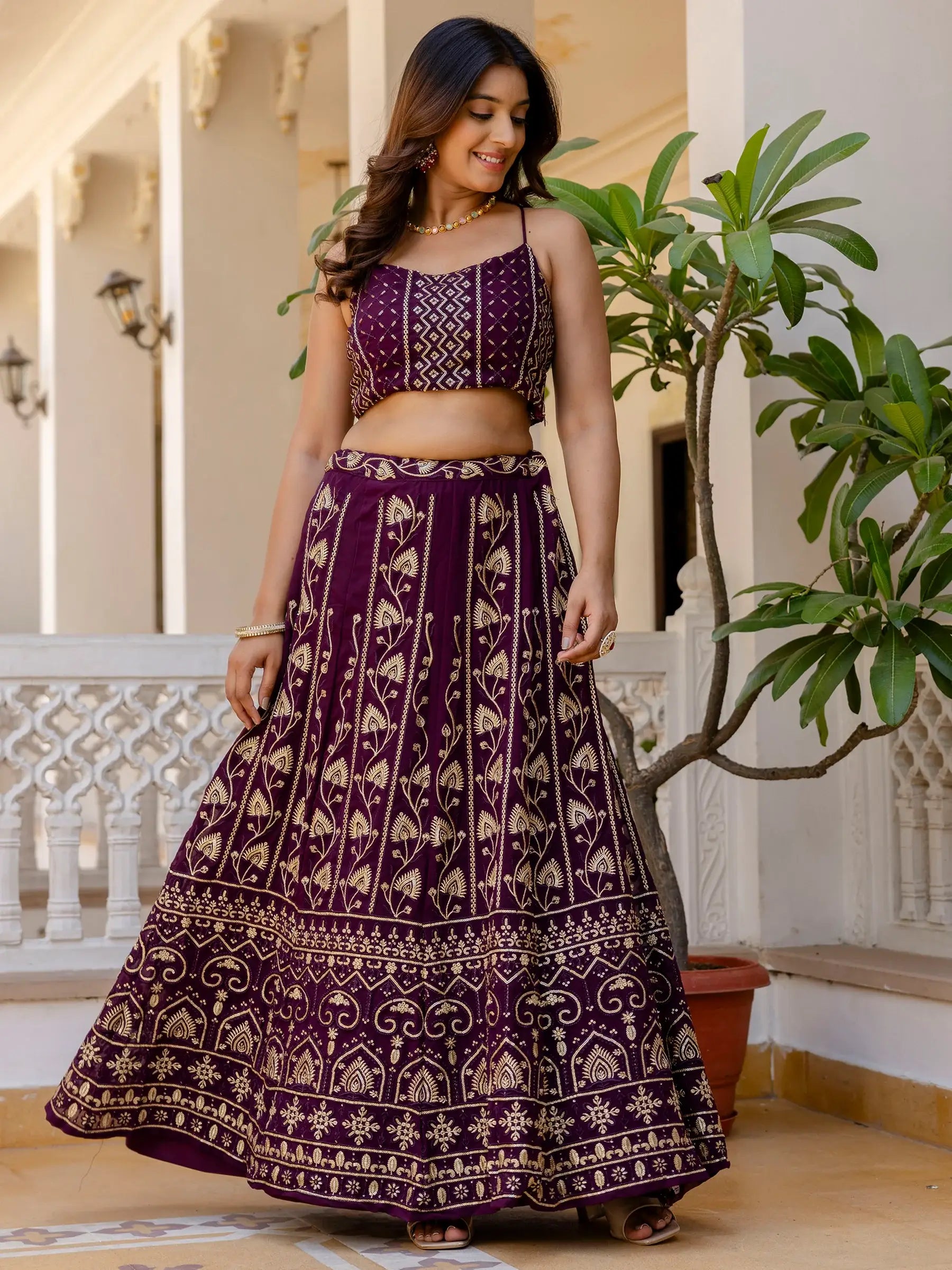 Alluring Purple Thread Work Georgette Wedding Lehenga Choli - Zeel Clothing