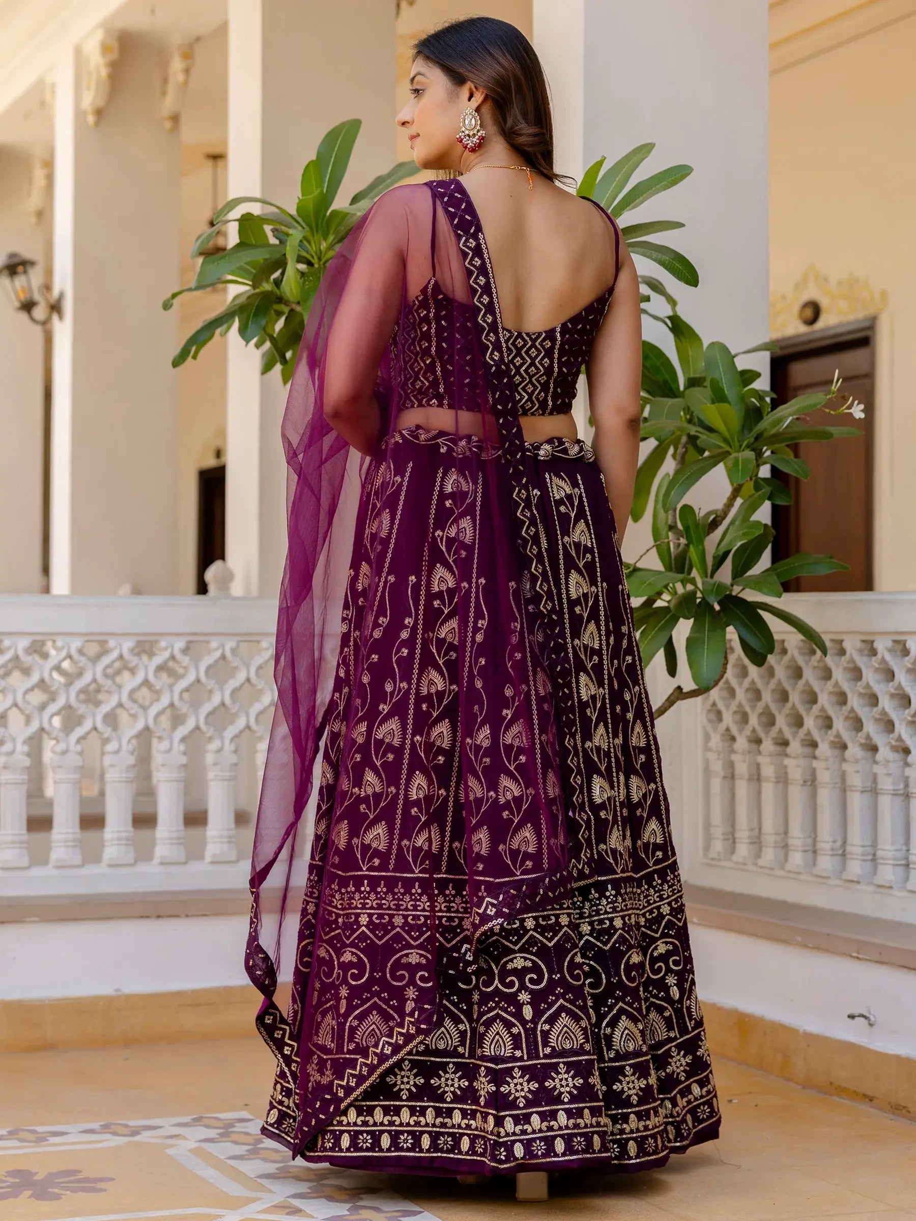 Alluring Purple Thread Work Georgette Wedding Lehenga Choli - Zeel Clothing